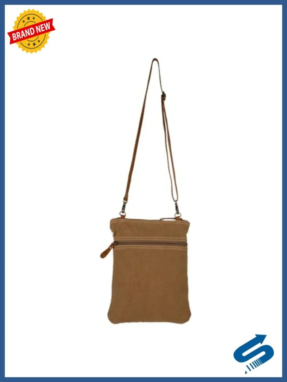 Canvas & Leather Crossbody Bag with Tribal Design